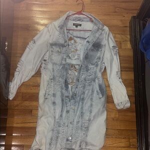 Forever 21 Light Blue Distressed Denim Coat